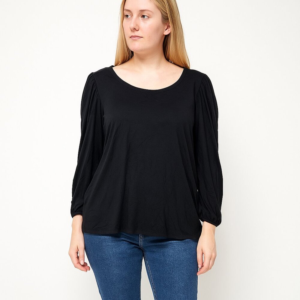 2/$30 Chico's 3 Quarter Puff Sleeve Tee Black XXL 20 #A1531